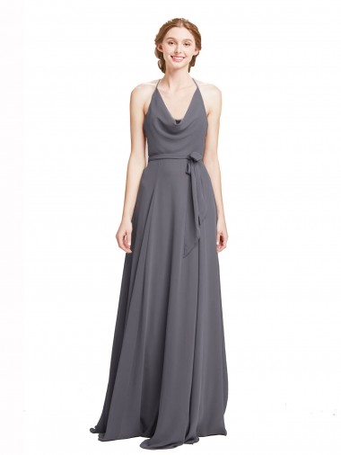 Soft Chiffon A-Line Long Sleeveless Slate Grey Bridesmaid Dress Sheffield