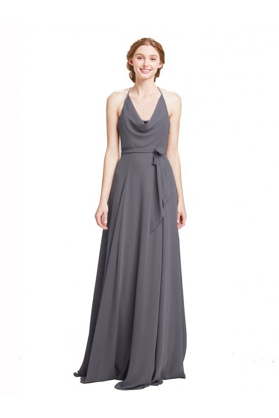Soft Chiffon A-Line Long Sleeveless Slate Grey Bridesmaid Dress Sheffield