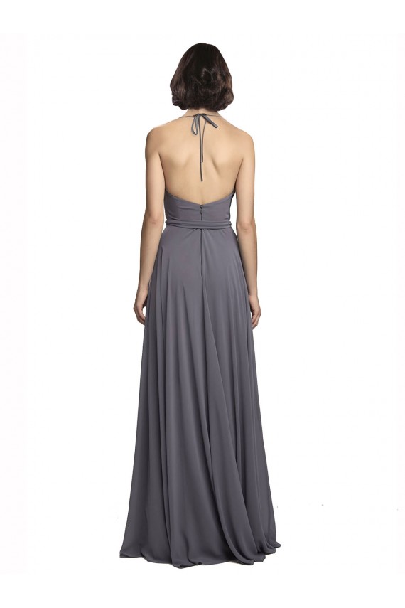Soft Chiffon A-Line Long Sleeveless Slate Grey Bridesmaid Dress Sheffield