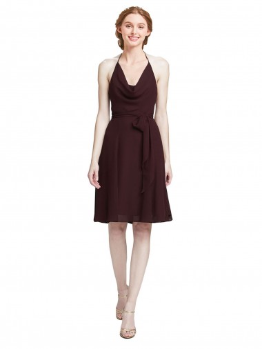 Soft Chiffon A-Line Knee Length Sleeveless Burgundy Gold Cocktail Dresses Sheffield