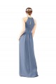 Soft Chiffon Sheath Long Sleeveless Dusty Blue Keyhole Back Bridesmaid Dress Sheffield