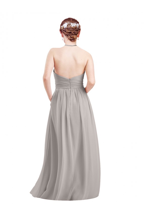 Soft Chiffon A-Line Long Sleeveless Dark Navy Open Back Evening Gowns / Bridesmaid Dress Sheffield