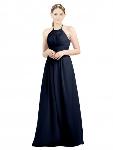 Soft Chiffon A-Line Long Sleeveless Dark Navy Open Back Evening Gowns / Bridesmaid Dress Sheffield