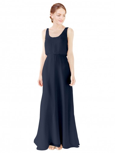 Soft Chiffon A-Line Long Sleeveless Dark Navy Open Back Bridesmaid Dress Sheffield