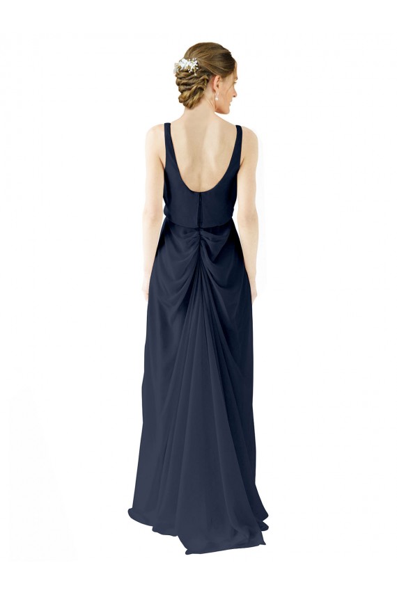 Soft Chiffon A-Line Long Sleeveless Dark Navy Open Back Bridesmaid Dress Sheffield