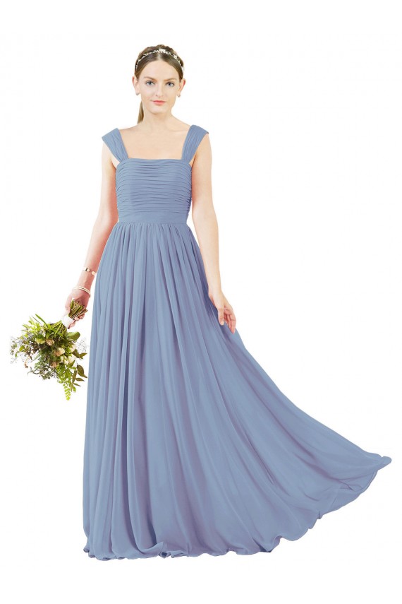 Soft Chiffon A-Line Long Dusty Blue Open Back Bridesmaid Dress Sheffield