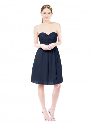 Soft Chiffon A-Line Knee Length Sleeveless Open Back Dark Navy Cocktail Dresses Sheffield