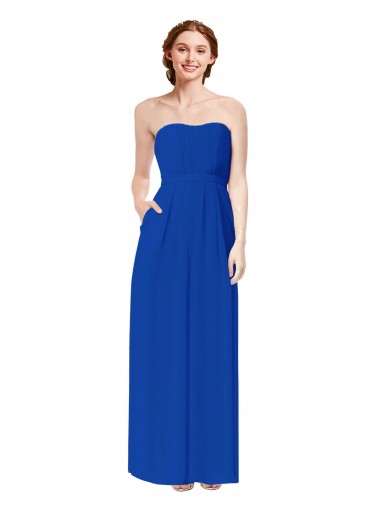 Soft Chiffon Sheath Long Sleeveless Open Back Royal Blue Bridesmaid Dresses Sheffield