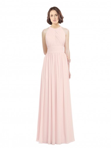 Soft Chiffon A-Line Long Sleeveless Pink Keyhole Back Bridesmaid Dress Sheffield