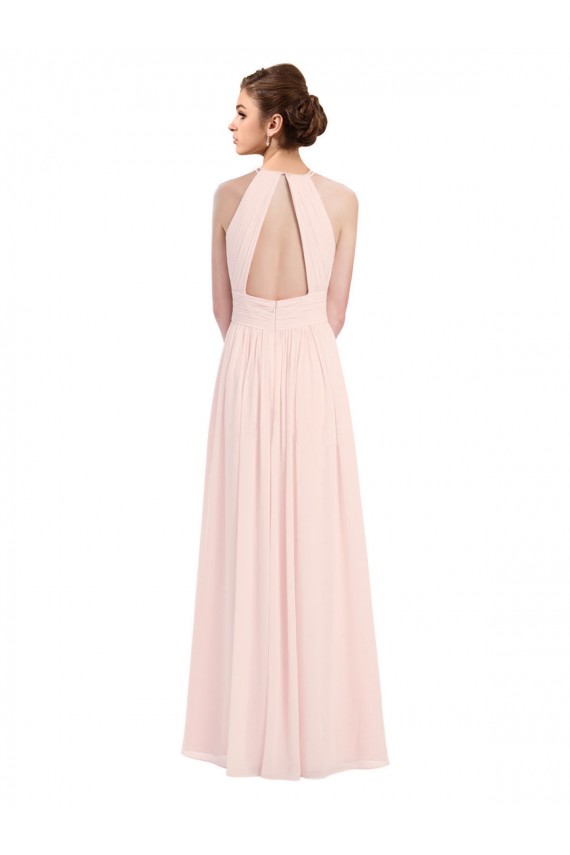 Soft Chiffon A-Line Long Sleeveless Pink Keyhole Back Bridesmaid Dress Sheffield