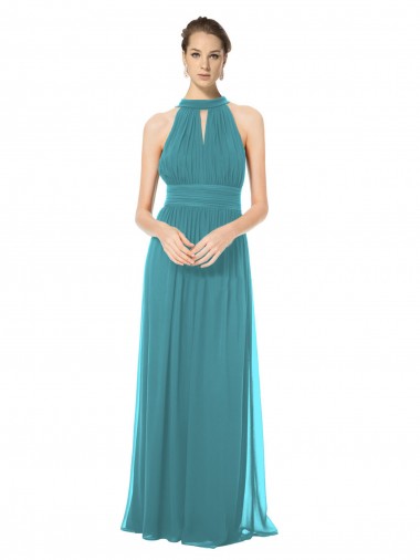 Soft Chiffon A-Line Long Sleeveless Hunter Keyhole Back Bridesmaid Dress Sheffield