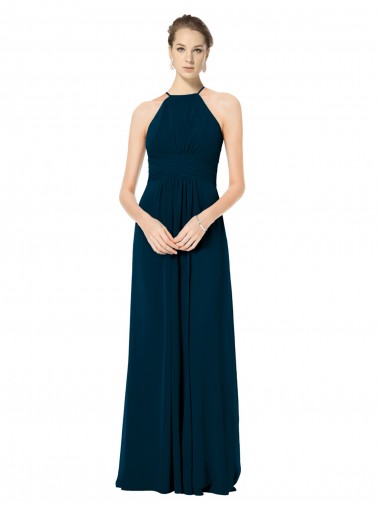 Soft Chiffon A-Line Long Sleeveless Midnight Green Bridesmaid Gowns Sheffield