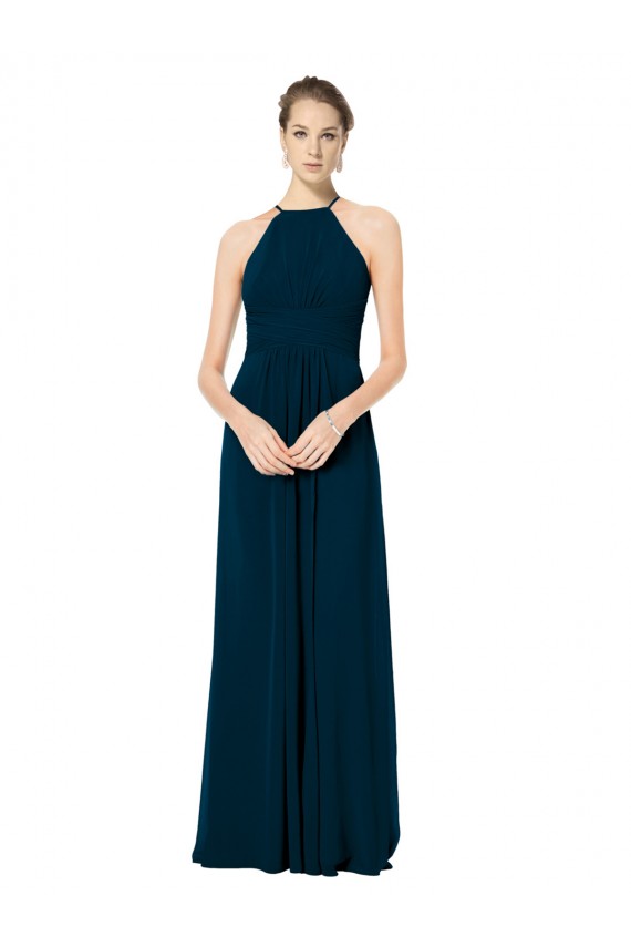 Soft Chiffon A-Line Long Sleeveless Midnight Green Bridesmaid Gowns Sheffield
