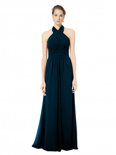 Soft Chiffon Long Sleeveless Halter Neck Open Back Bridesmaid Dresses Sheffield
