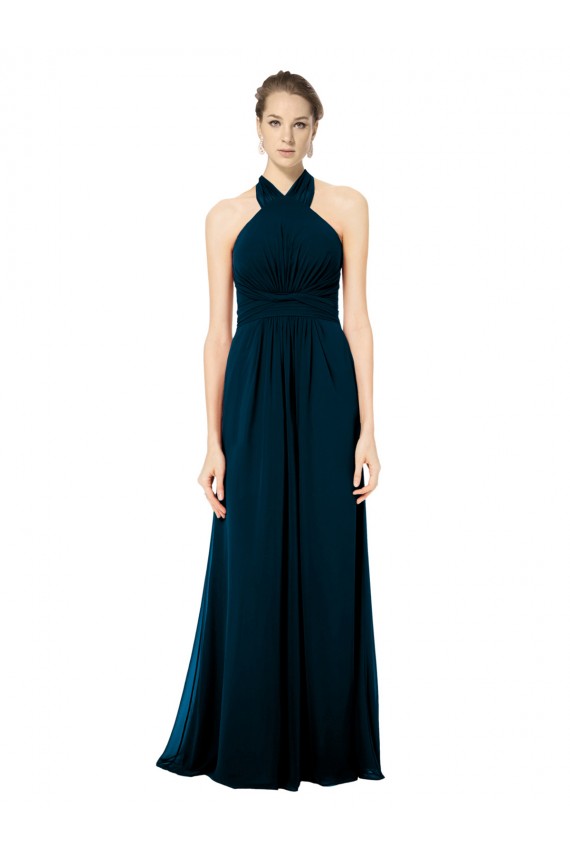 Soft Chiffon Long Sleeveless Halter Neck Open Back Bridesmaid Dresses Sheffield
