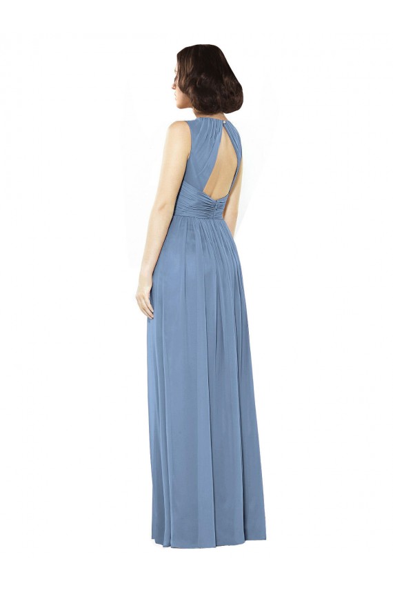 Soft Chiffon A-Line Long Sleeveless Dusty Blue Open Back Bridesmaid Dress Sheffield