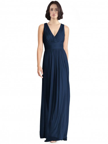 Chiffon A-Line Long Floor Length Sleeveless Dark Navy Bridesmaid Dresses Sheffield