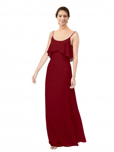 Soft Chiffon Sheath Long Sleeveless V-Back Burgundy Bridesmaid Dresses Sheffield