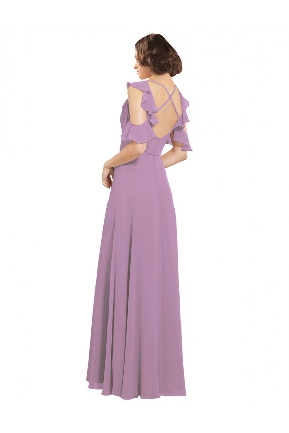 Soft Chiffon A-Line Long Cold Shoulder Criss Cross Back Bridesmaid Dresses Sheffield