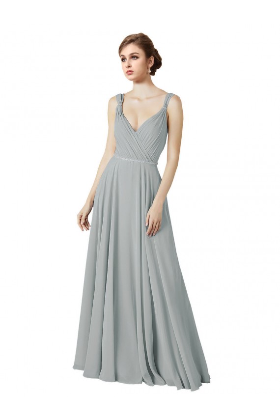 Chiffon A-Line Long Sleeveless Silver Bridesmaid Gowns / Evening Gowns Sheffield