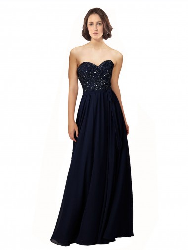 Soft Chiffon Sheath Long Sleeveless Dark Navy Bridesmaid Dresses Sheffield