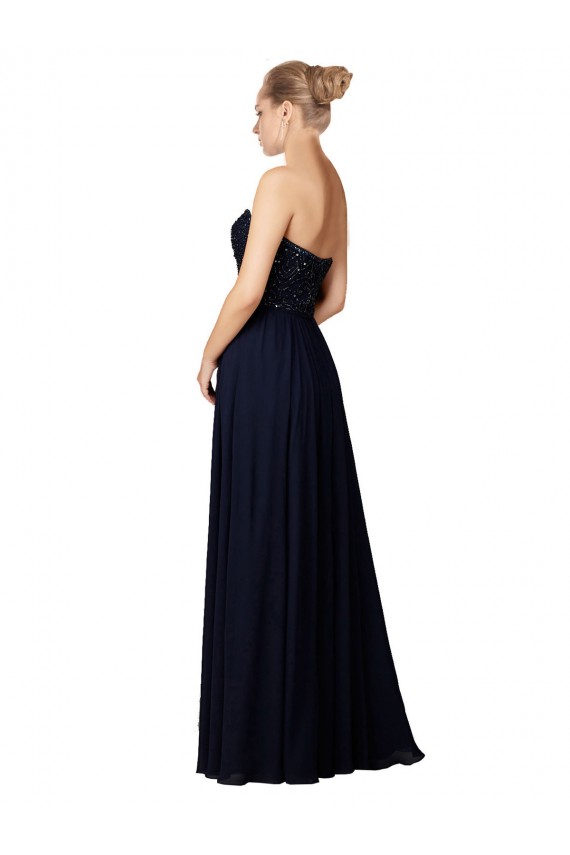 Soft Chiffon Sheath Long Sleeveless Dark Navy Bridesmaid Dresses Sheffield