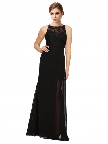 Soft Chiffon & Lace Sheath Long Sleeveless Bridesmaid Dress Sheffield