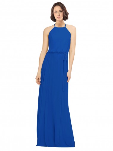 Soft Chiffon A-Line Long Sleeveless Royal Blue Bridal Party Dress Sheffield