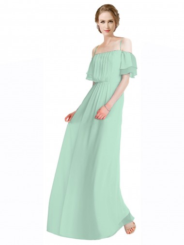 Soft Chiffon A-Line Long Sleeveless Mint Green Bridesmaid Gowns Sheffield
