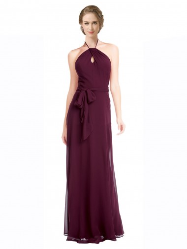 Soft Chiffon A-Line Long Sleeveless Low Back Burgundy Bridesmaid Dresses Sheffield