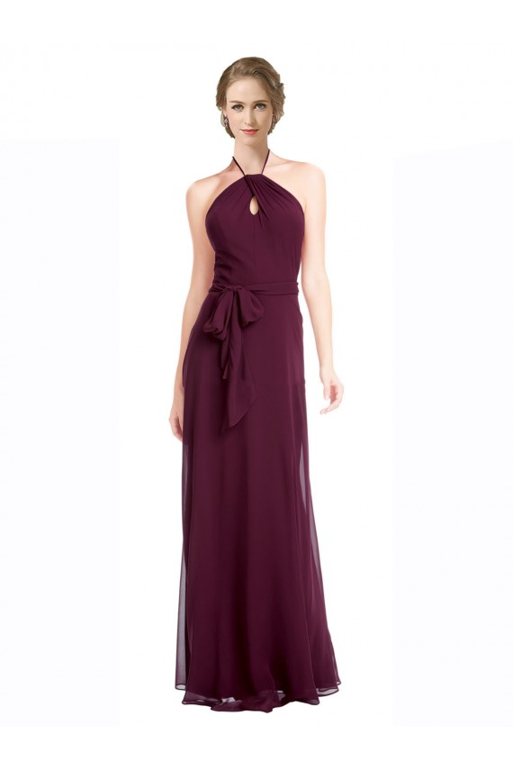 Soft Chiffon A-Line Long Sleeveless Low Back Burgundy Bridesmaid Dresses Sheffield