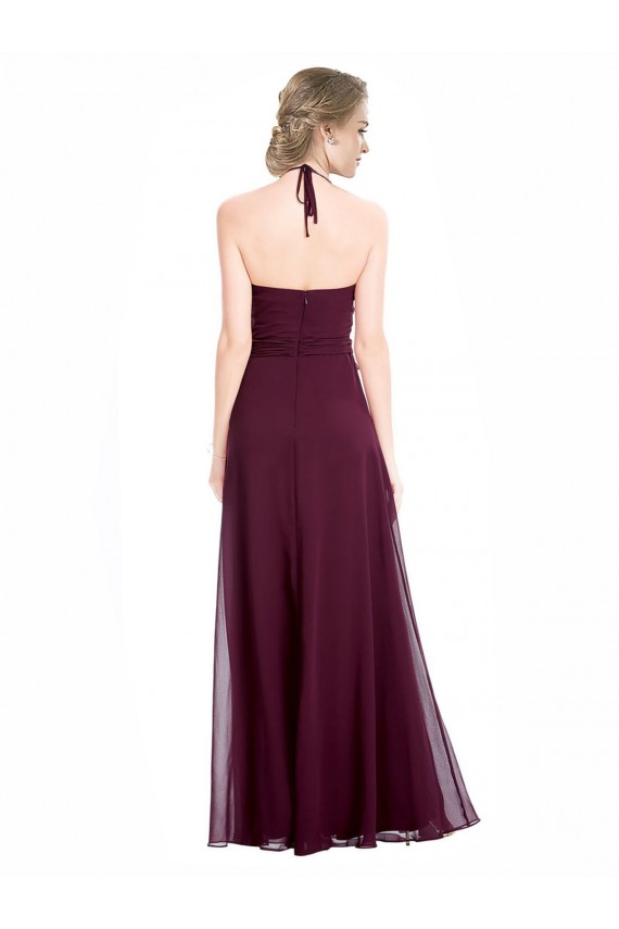 Soft Chiffon A-Line Long Sleeveless Low Back Burgundy Bridesmaid Dresses Sheffield