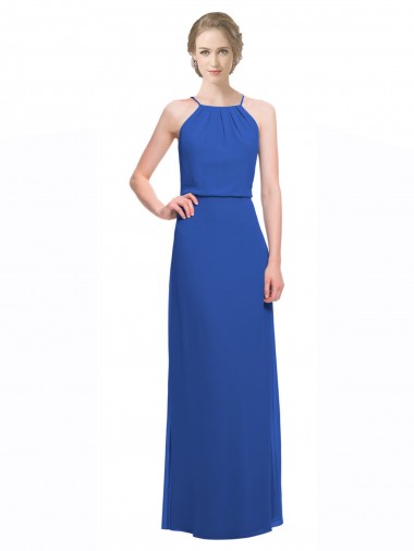Soft Chiffon A-Line Long Sleeveless Low Back Blue Bridesmaid Dresses Sheffield