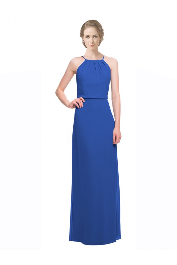 Soft Chiffon A-Line Long Sleeveless Low Back Blue Bridesmaid Dresses Sheffield