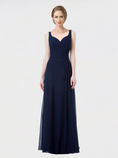 Lxue Chiffon A-Line Long Sleeveless Low Back Dark Navy Bridesmaid Dresses Sheffield