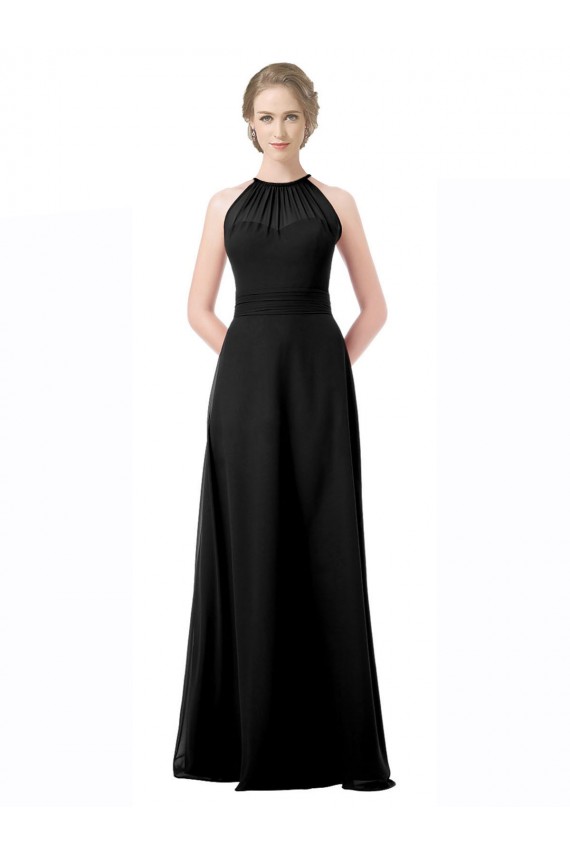 Chiffon A-Line Long Sleeveless Black Bridesmaid Dresses Sheffield