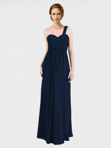 Soft Chiffon A-Line Long Sleeveless Low Back Dark Navy Bridesmaid Dresses Sheffield