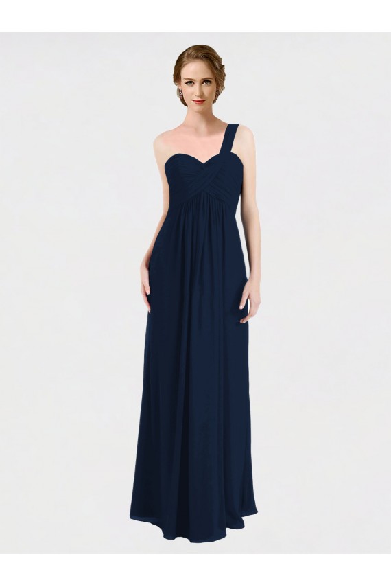 Soft Chiffon A-Line Long Sleeveless Low Back Dark Navy Bridesmaid Dresses Sheffield