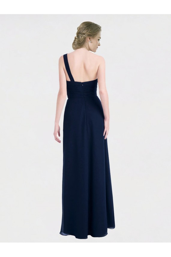 Soft Chiffon A-Line Long Sleeveless Low Back Dark Navy Bridesmaid Dresses Sheffield