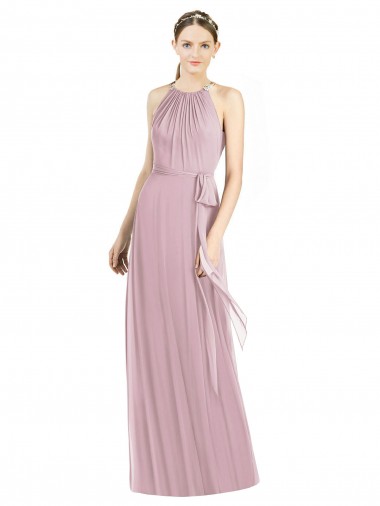 Soft Chiffon A-Line Long Sleeveless Primrose Bridesmaid Dress Sheffield