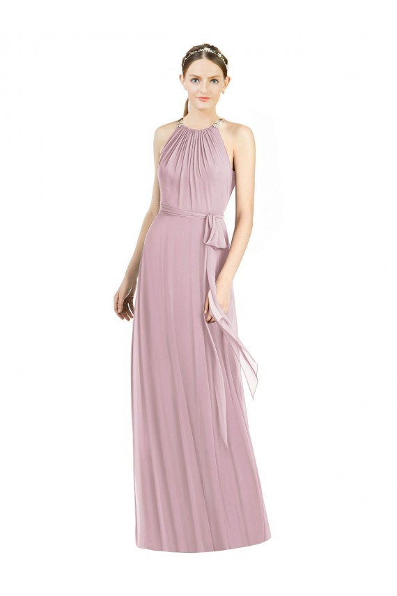 Soft Chiffon A-Line Long Sleeveless Primrose Bridesmaid Dress Sheffield