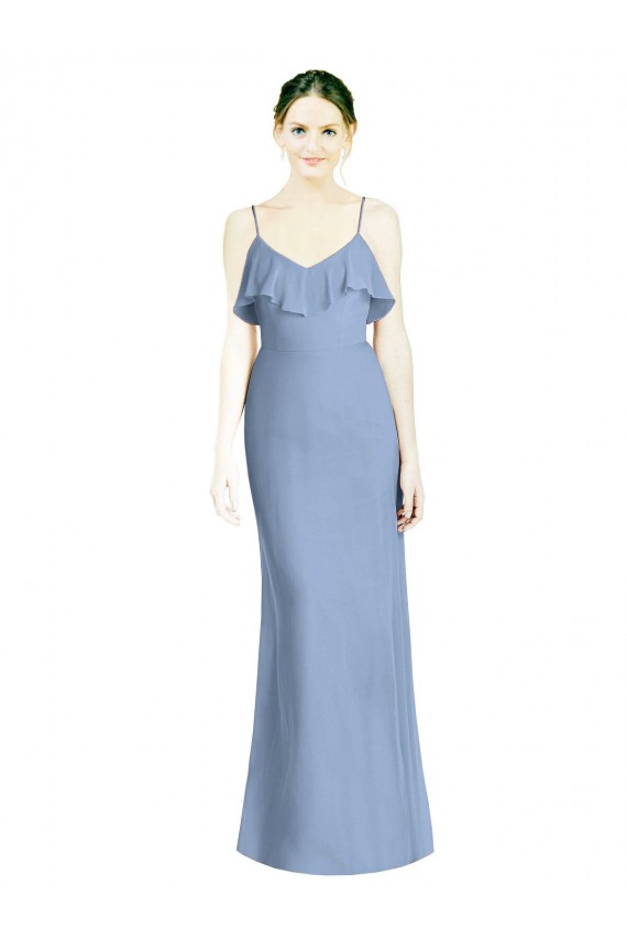 Soft Chiffon A-Line Sleeveless Dusty Blue Bridesmaid Dresses Sheffield