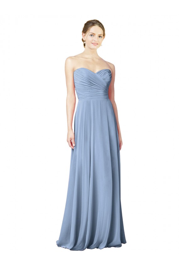 Chiffon A-Line Long Sleeveless Low Back Dusty Blue Bridesmaid Dresses Sheffield