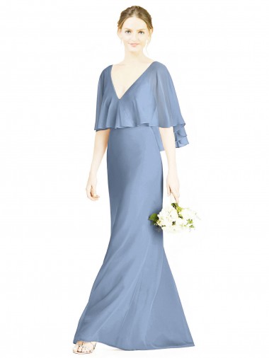 Soft Chiffon Trumpet Long Sleeveless Dusty Blue Bridesmaid Dress Sheffield