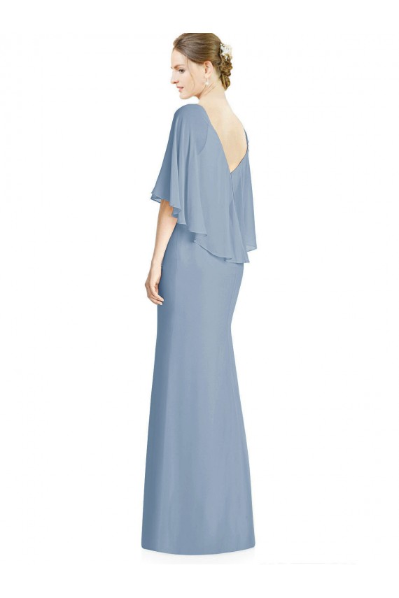 Soft Chiffon Trumpet Long Sleeveless Dusty Blue Bridesmaid Dress Sheffield