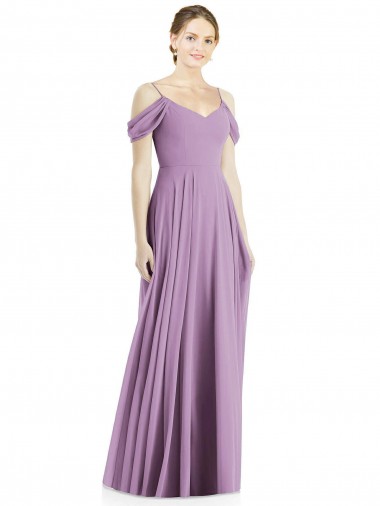 Soft Chiffon A-Line Long Sleeveless Off the Shoulder Open Back Evening Dresses Sheffield