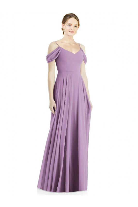Soft Chiffon A-Line Long Sleeveless Off the Shoulder Open Back Evening Dresses Sheffield