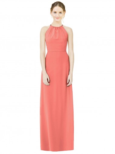 Soft Chiffon A-Line Long Sleeveless Coral Open Back Bridesmaid Dress Sheffield