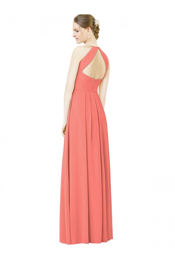 Soft Chiffon A-Line Long Sleeveless Coral Open Back Bridesmaid Dress Sheffield
