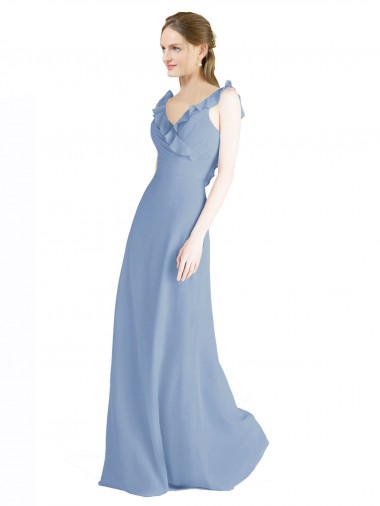 Chiffon A-Line Long Floor Length Sleeveless V-Neck Open Back Bridesmaid Dresses Sheffield